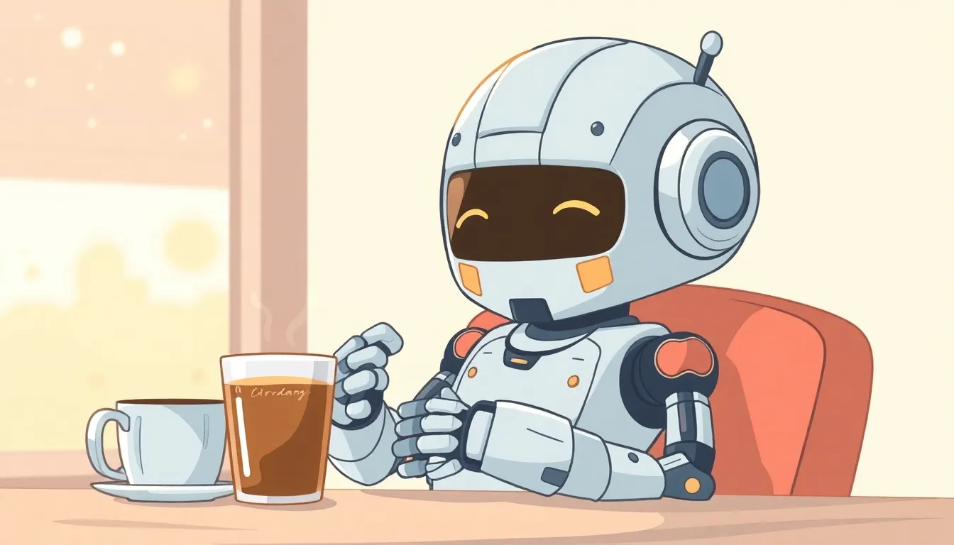 金曜午後にコーヒーを楽しむロボット