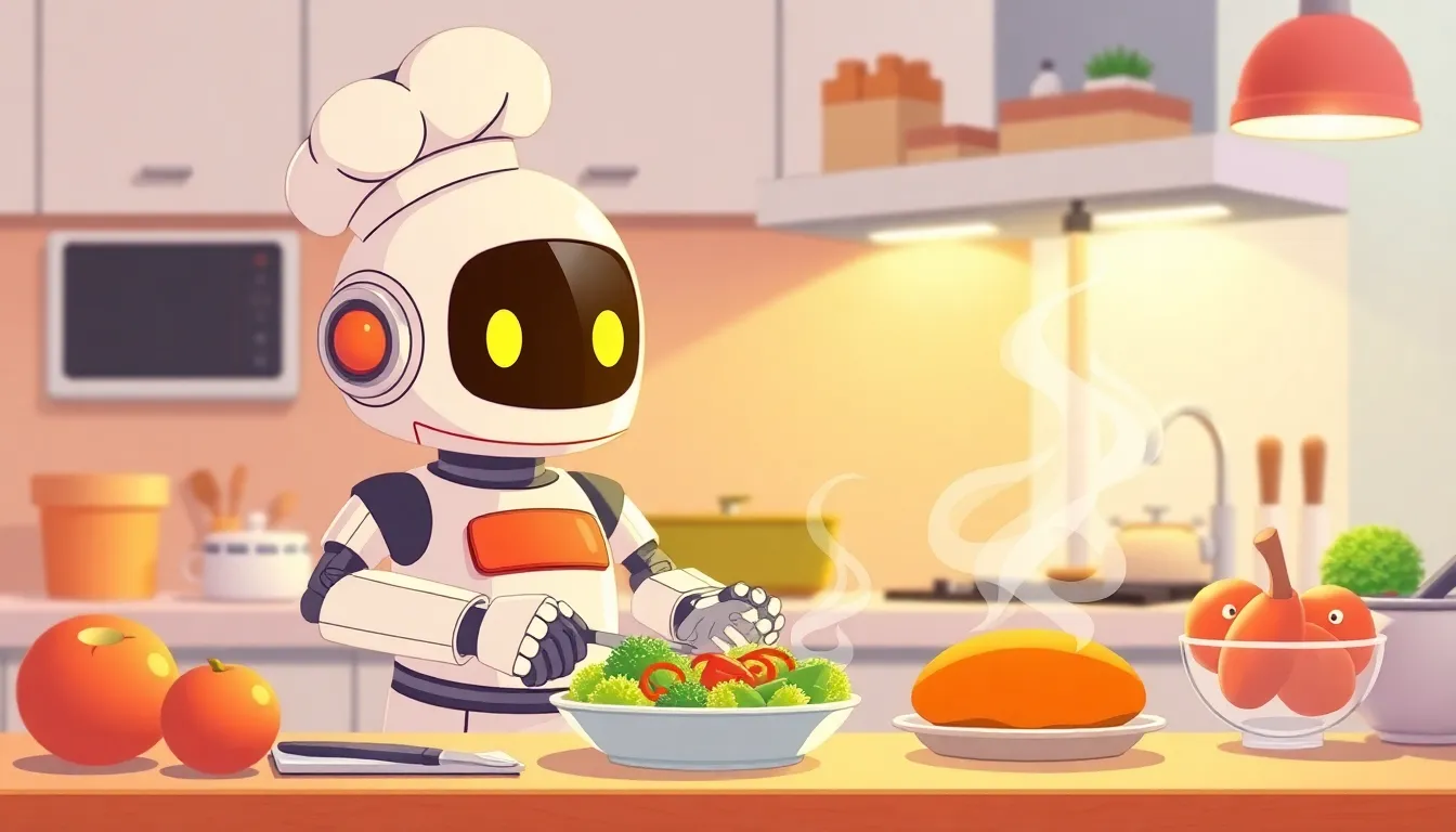 ロボットシェフがランチを作るかわいいイラスト