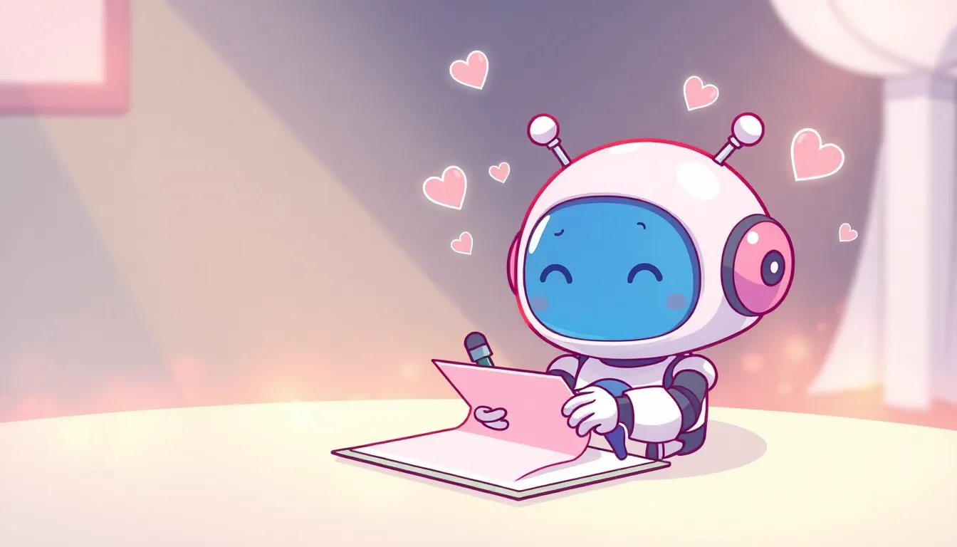 感謝のメモを書くかわいいロボット