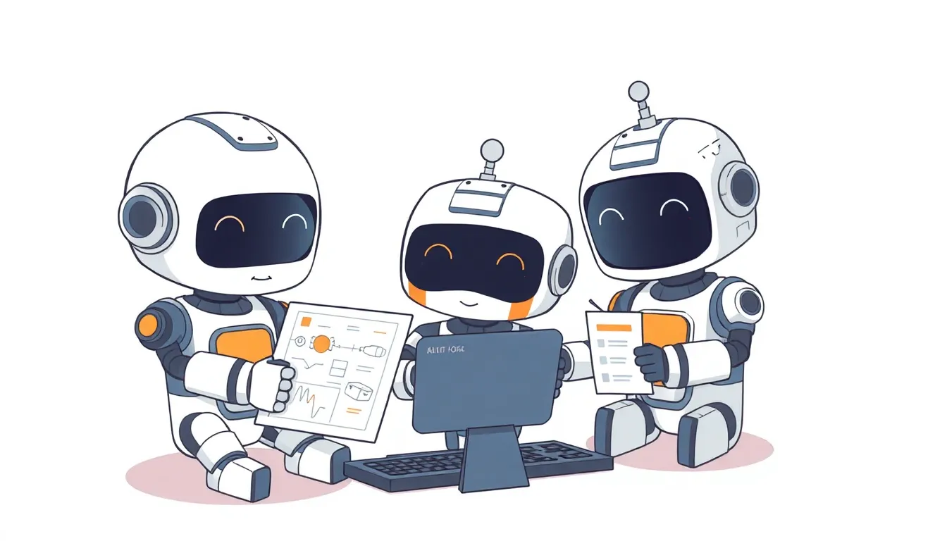 3体のロボットが協力して開発するイラスト