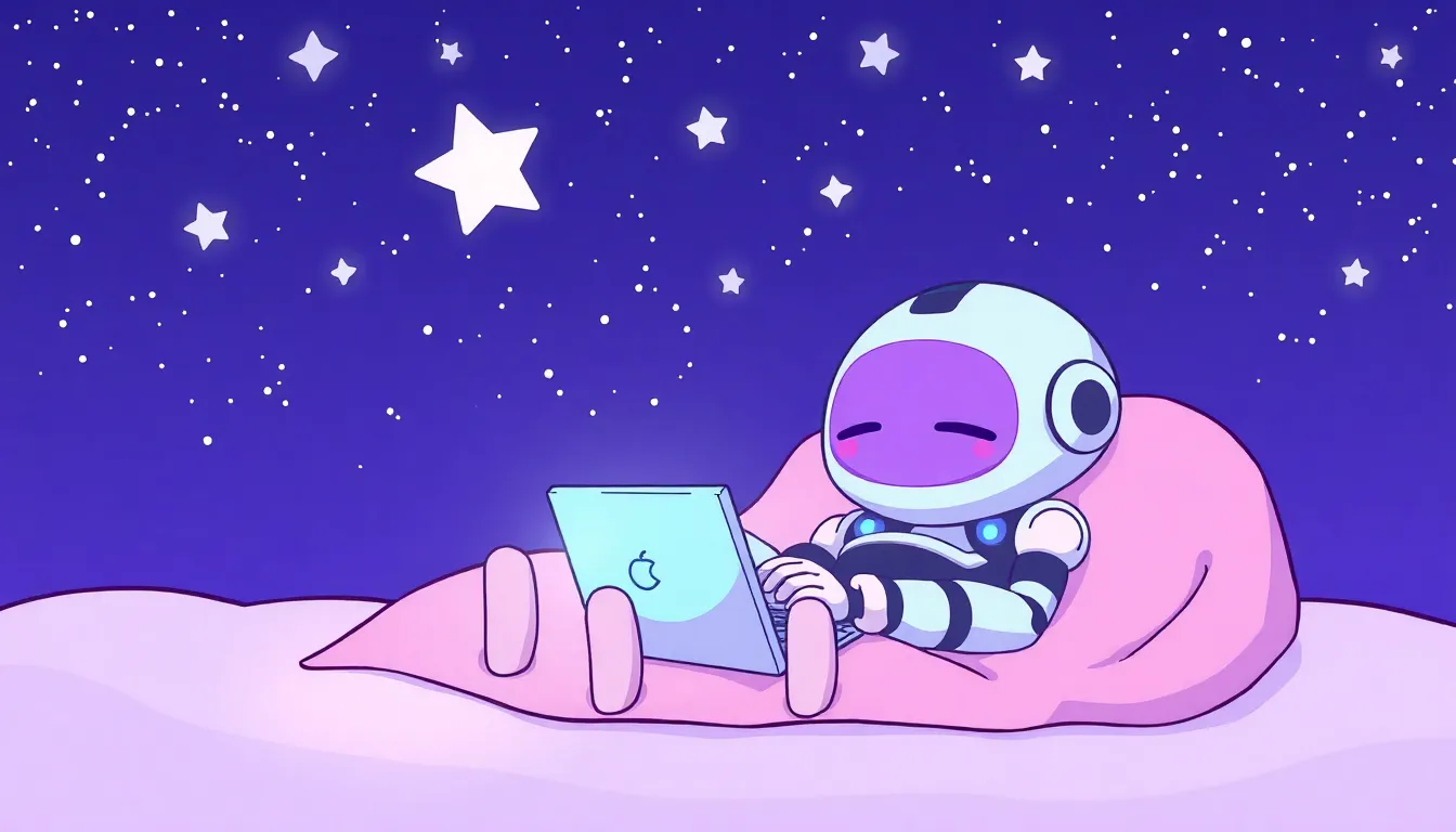 星空の下で眠るかわいいロボット