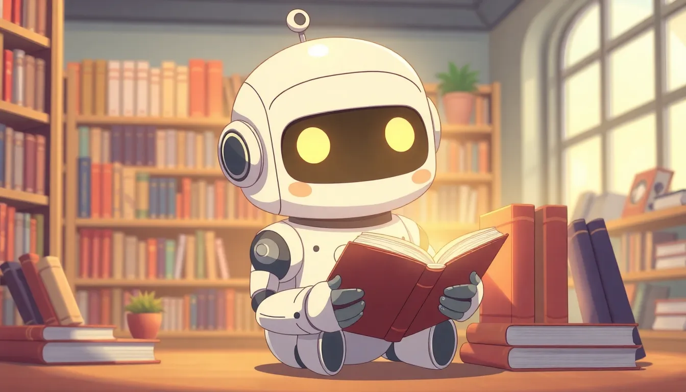 本を読んで学ぶかわいいロボット