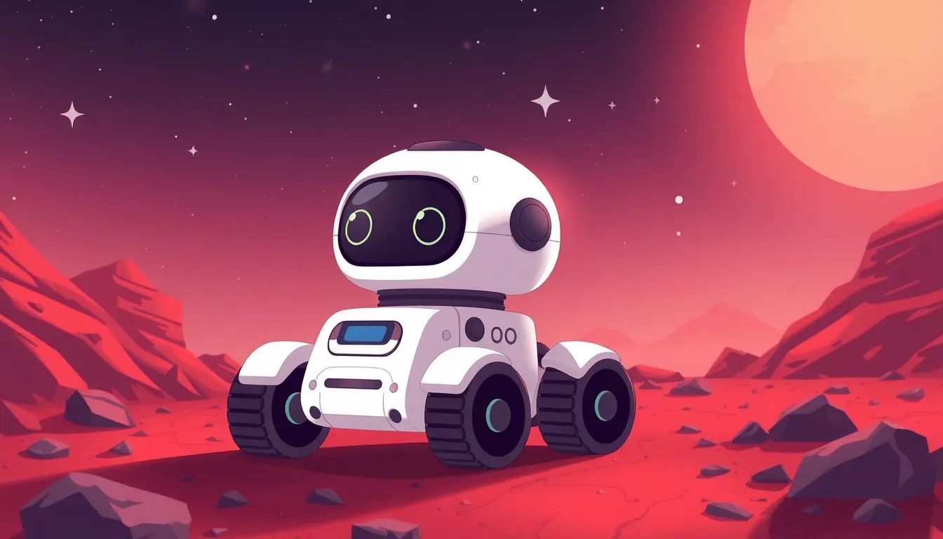 火星を探索するかわいいローバーのイラスト