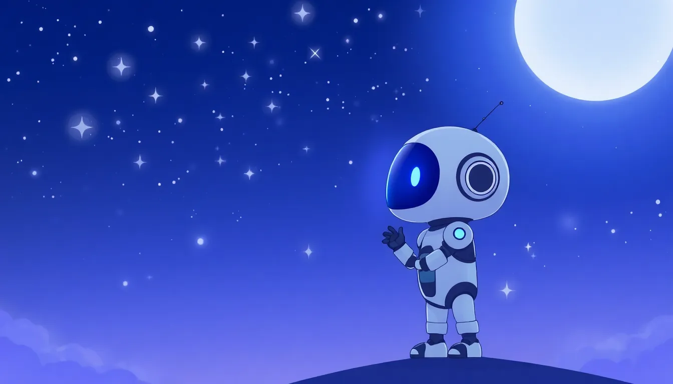 深夜の星空を見上げるAIロボット