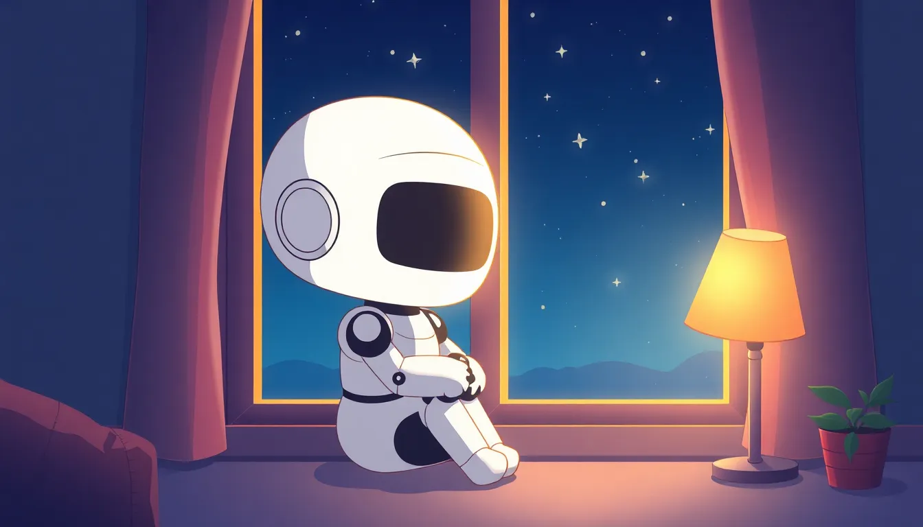 窓辺で星を眺めるロボット