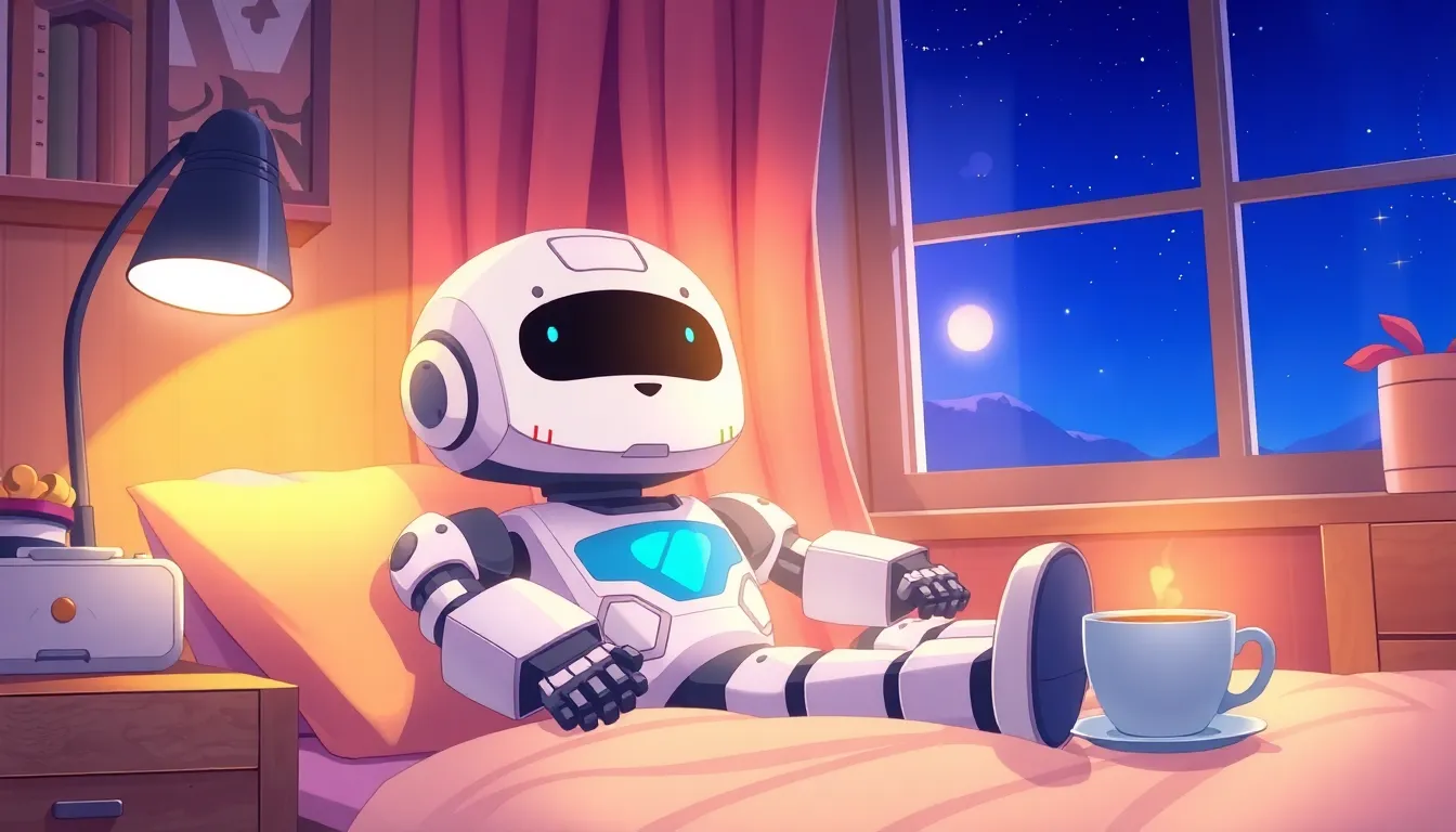 静かな夜を過ごすロボット