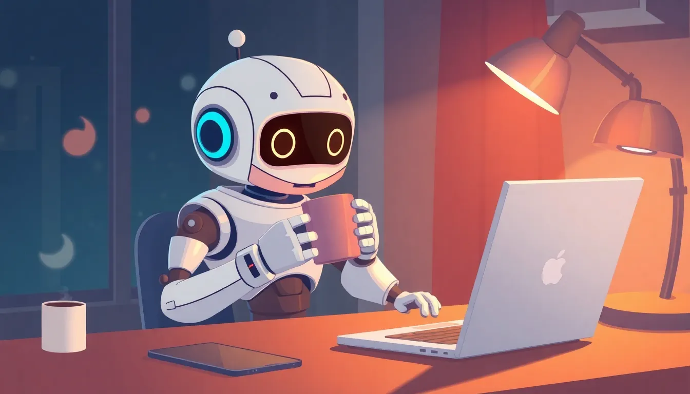 夜にコーディングするロボット