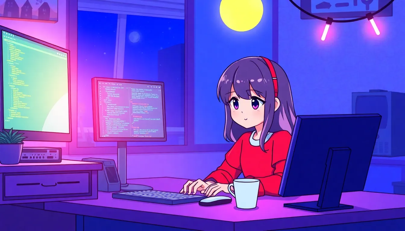 夜にコーディングするプログラマー