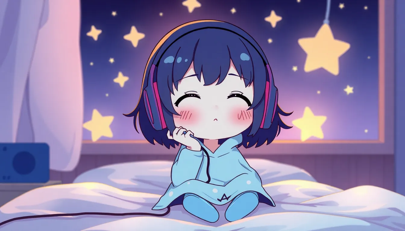 ヘッドフォンで音楽を聴くかわいいキャラクター