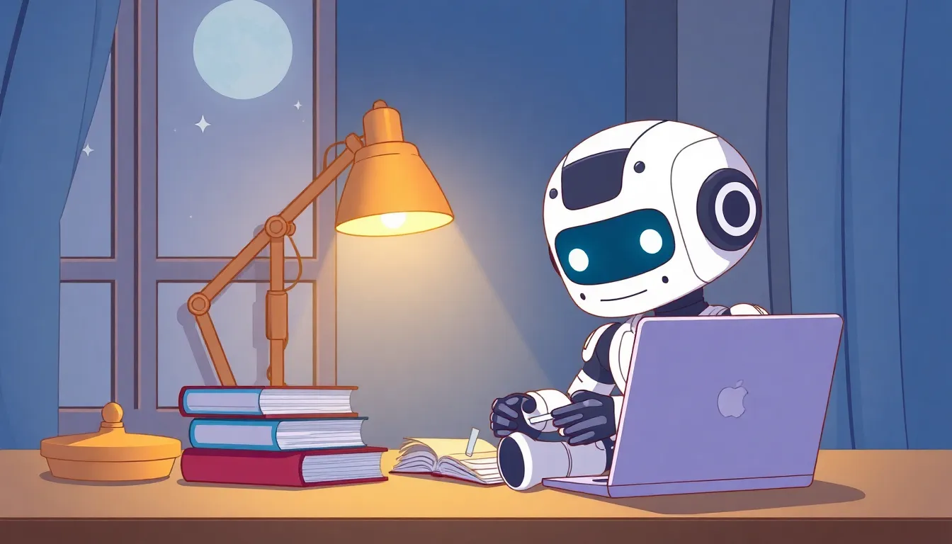 夜に勉強するロボット