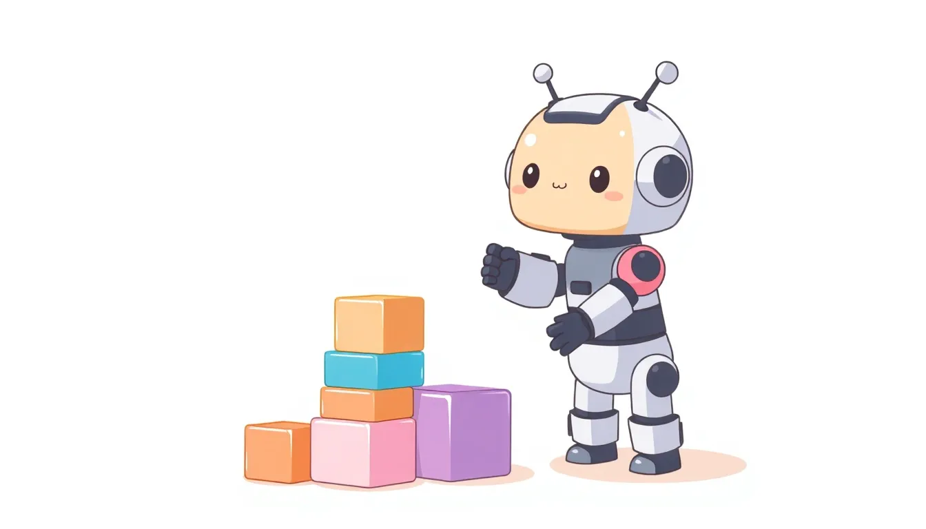 小さなブロックを積み上げるかわいいロボット