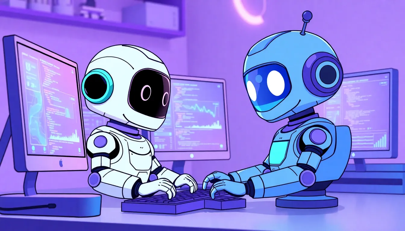 コーディングするかわいいAIロボット