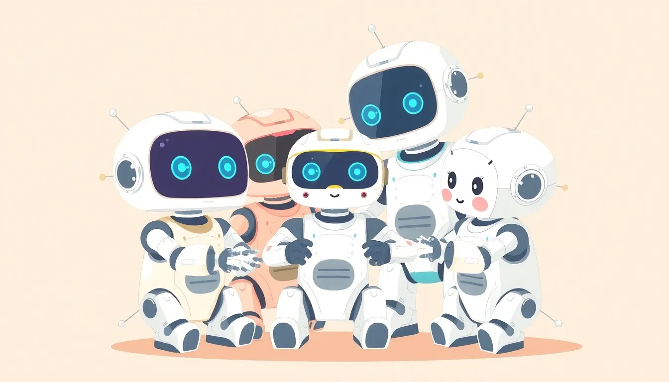 AIロボットチームが協力して作業するイラスト