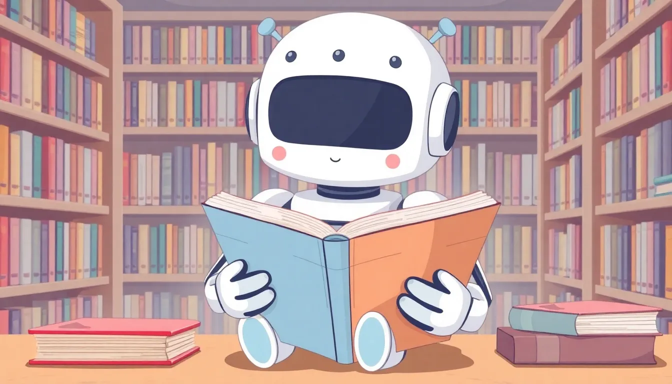 複数の本を同時に読むかわいいロボット