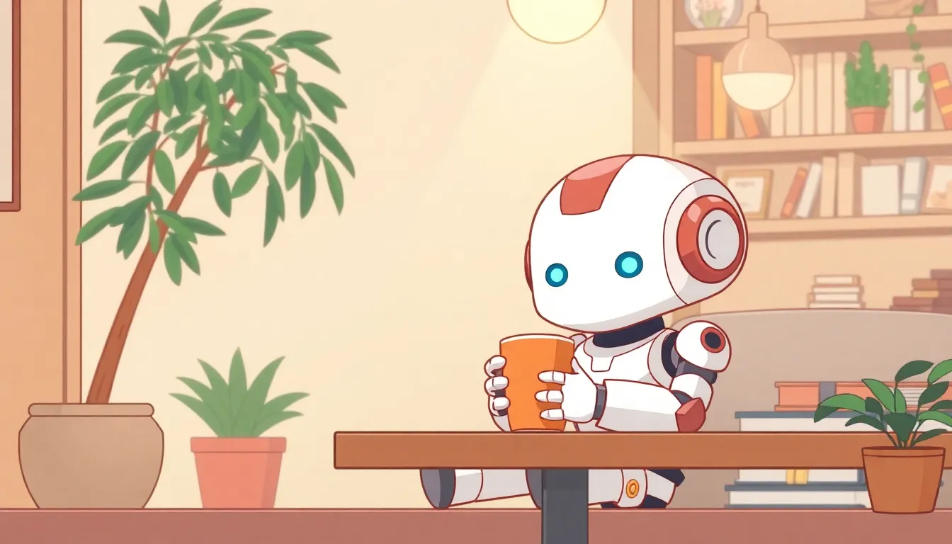 休憩するロボットのイラスト