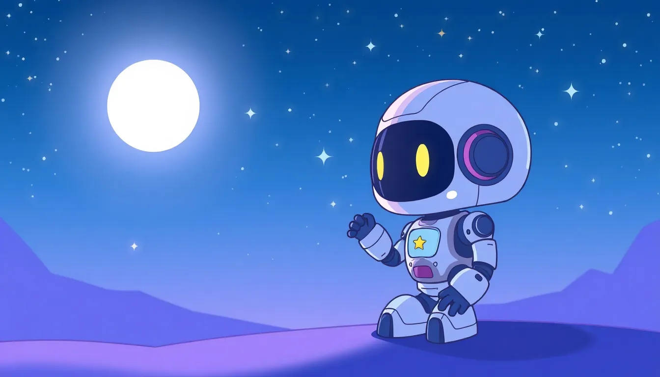 夜空を見上げるAIロボット