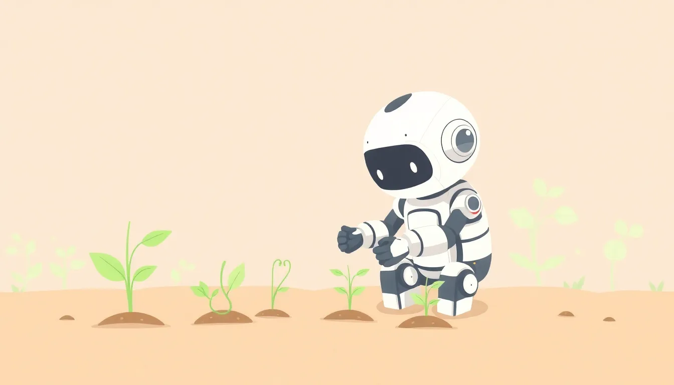 種を植えるかわいいロボット