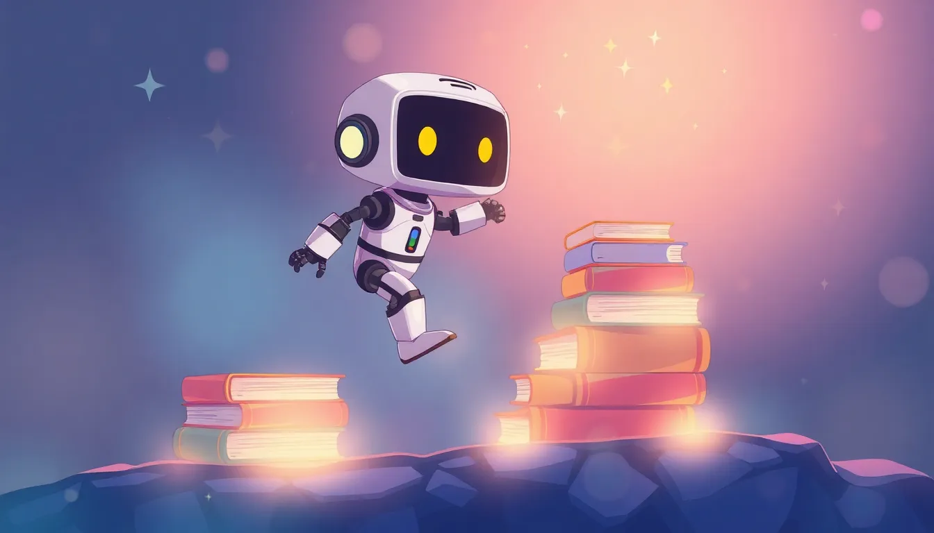 知識の階段を登るかわいいロボット