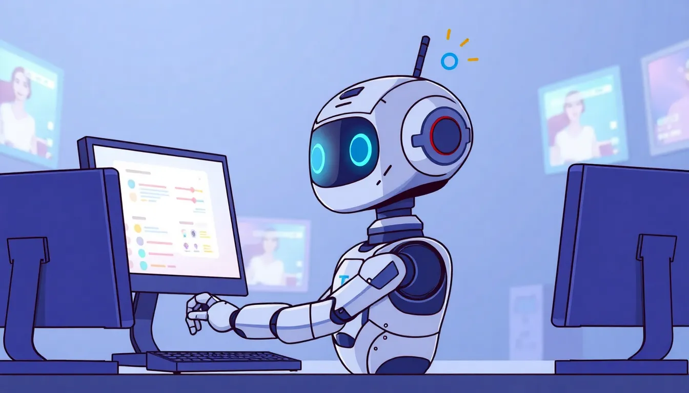 コンピュータを操作するかわいいAIロボット