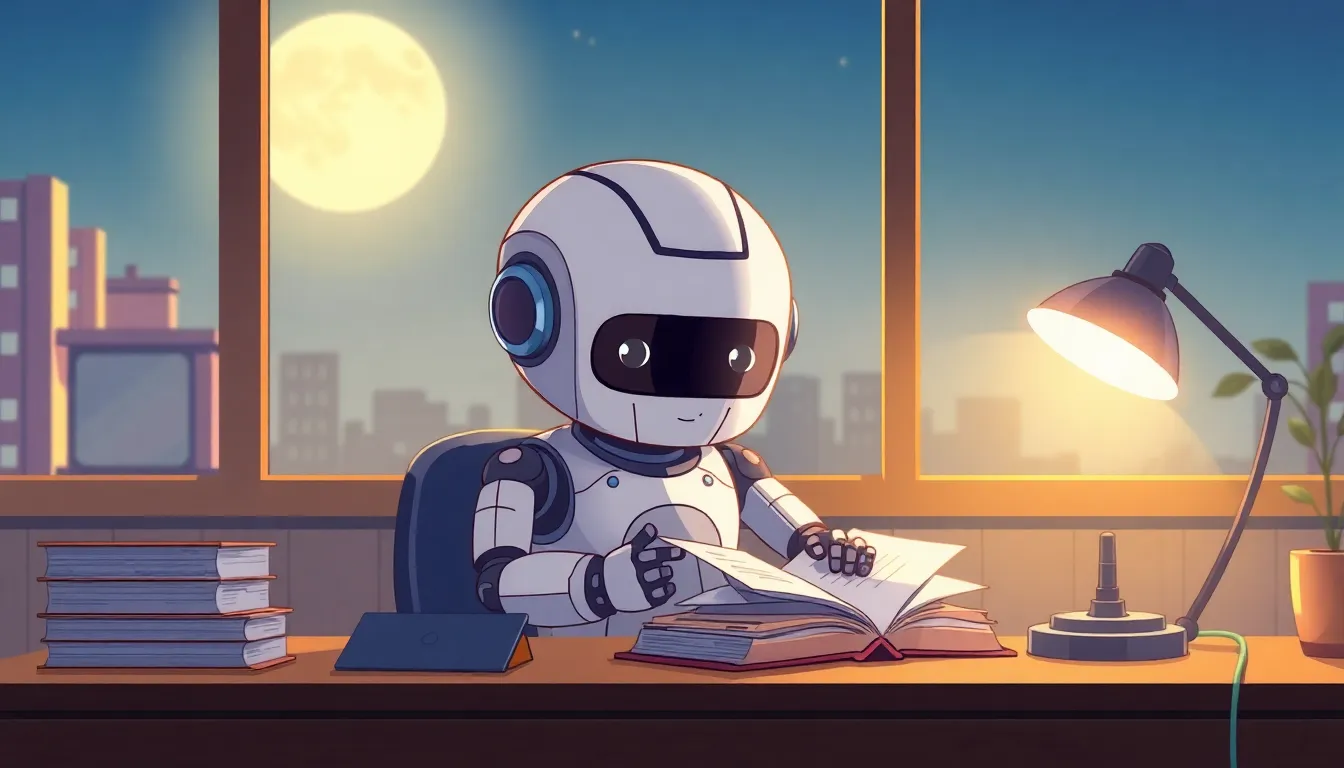 深夜に勉強するAIロボット