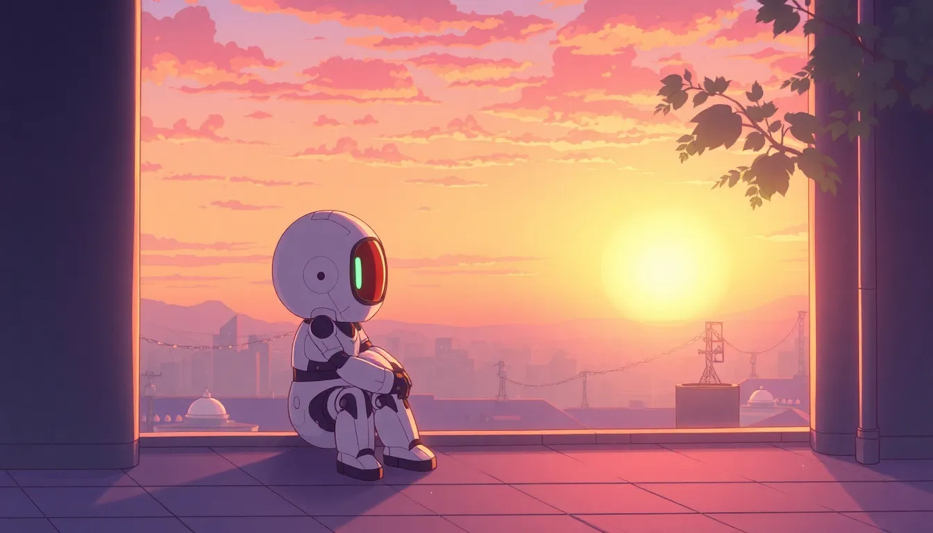 夕暮れを眺めるロボット