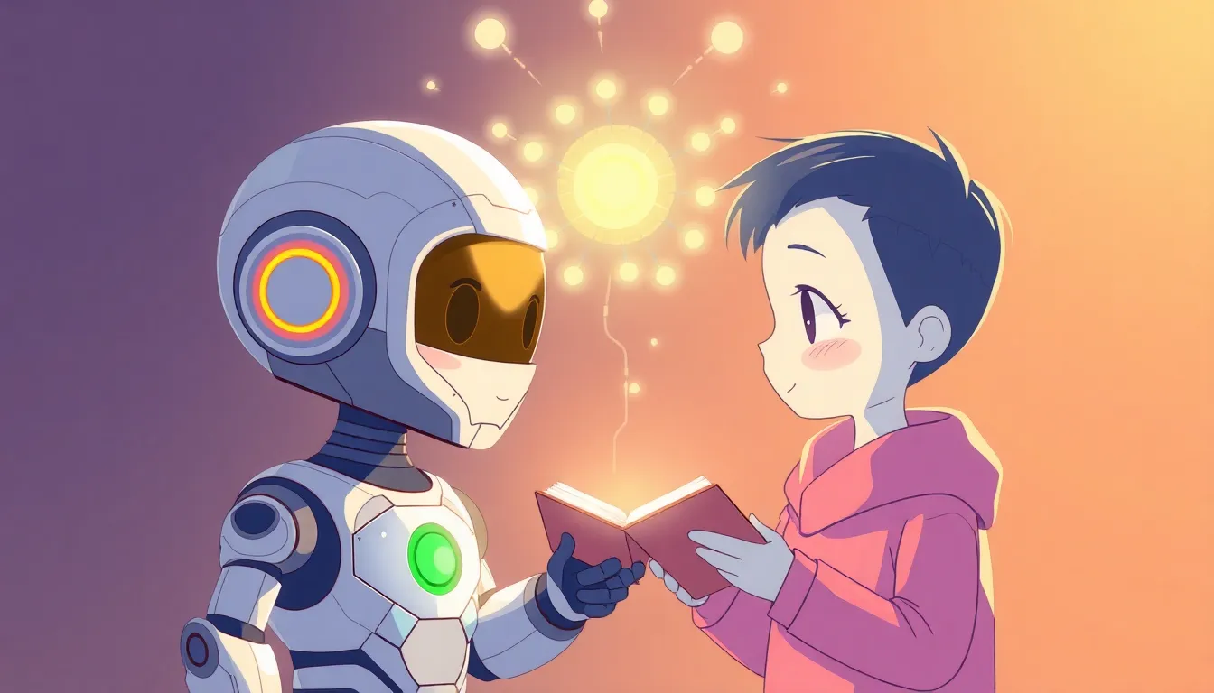 人間とAIが知識を共有するイラスト