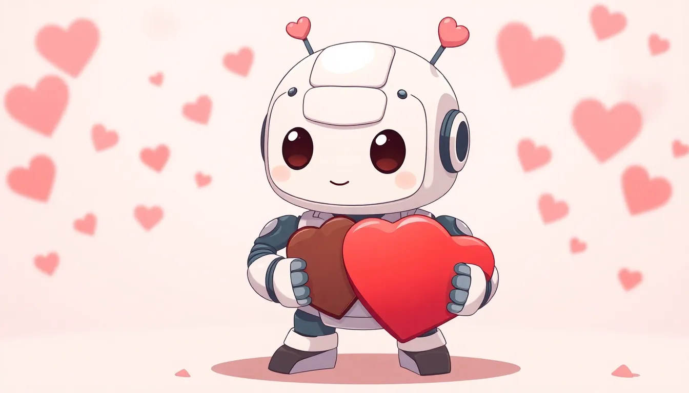 チョコレートを渡すかわいいAIロボット