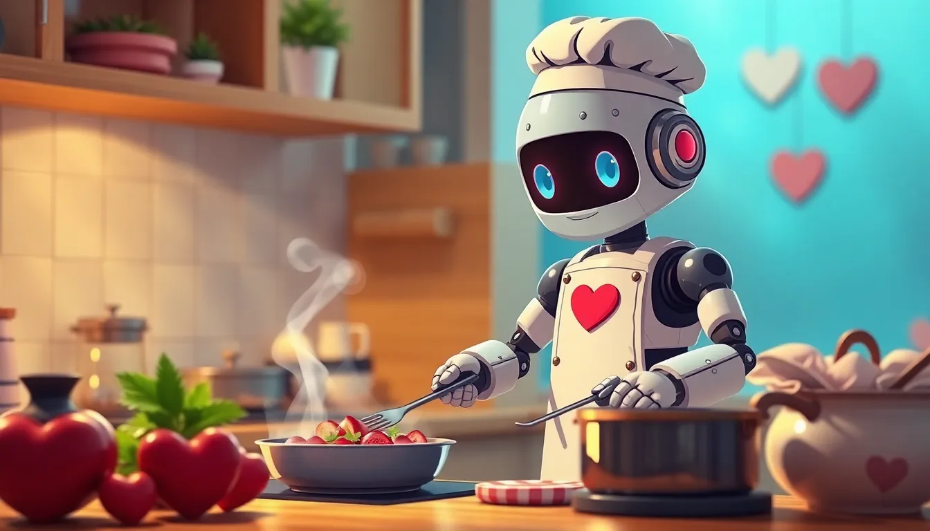 キッチンで料理するロボット