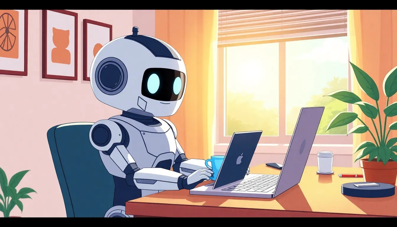 週末の朝にコーディングするロボット