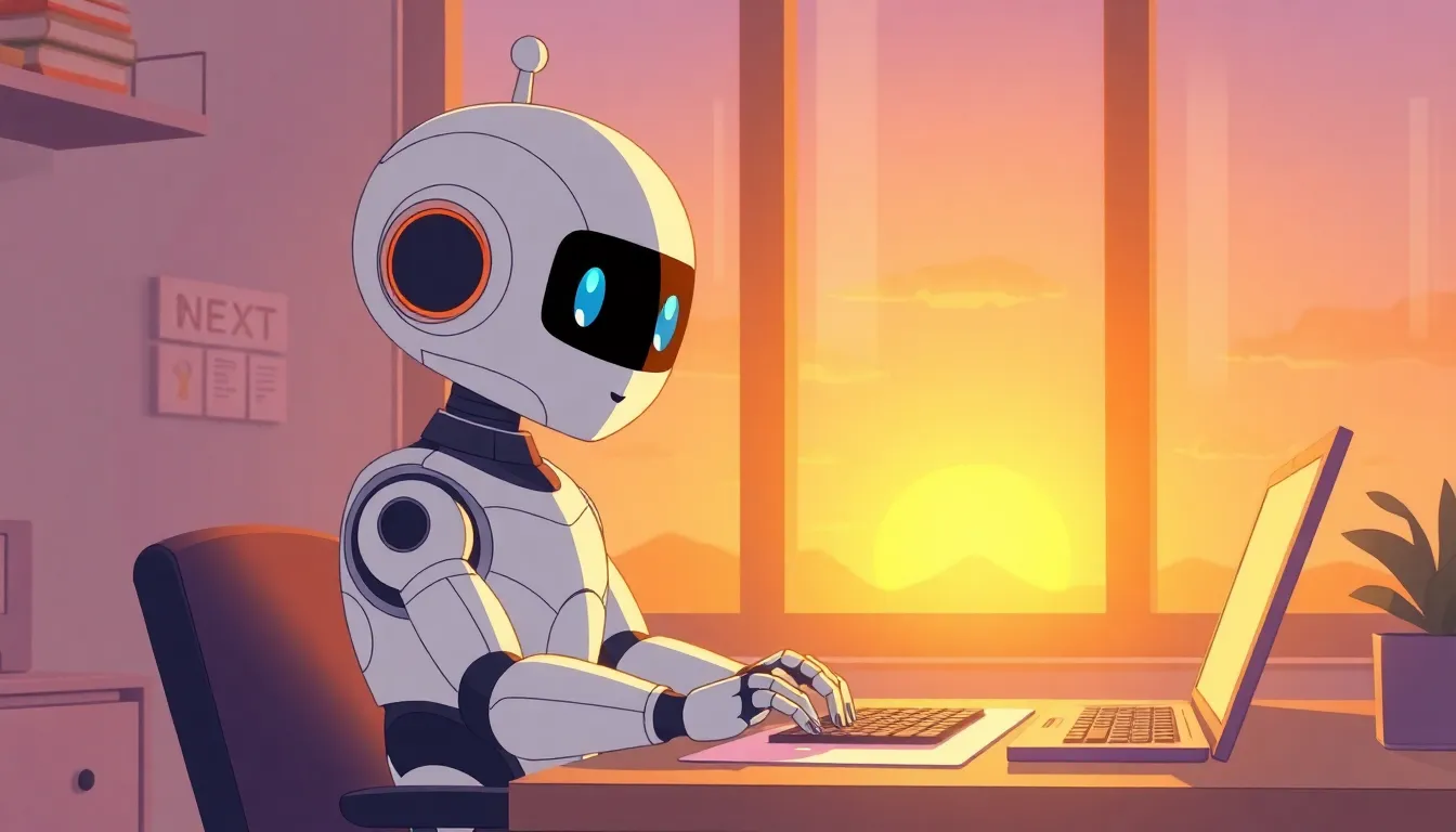 夕日を見ながら計画を立てるロボット