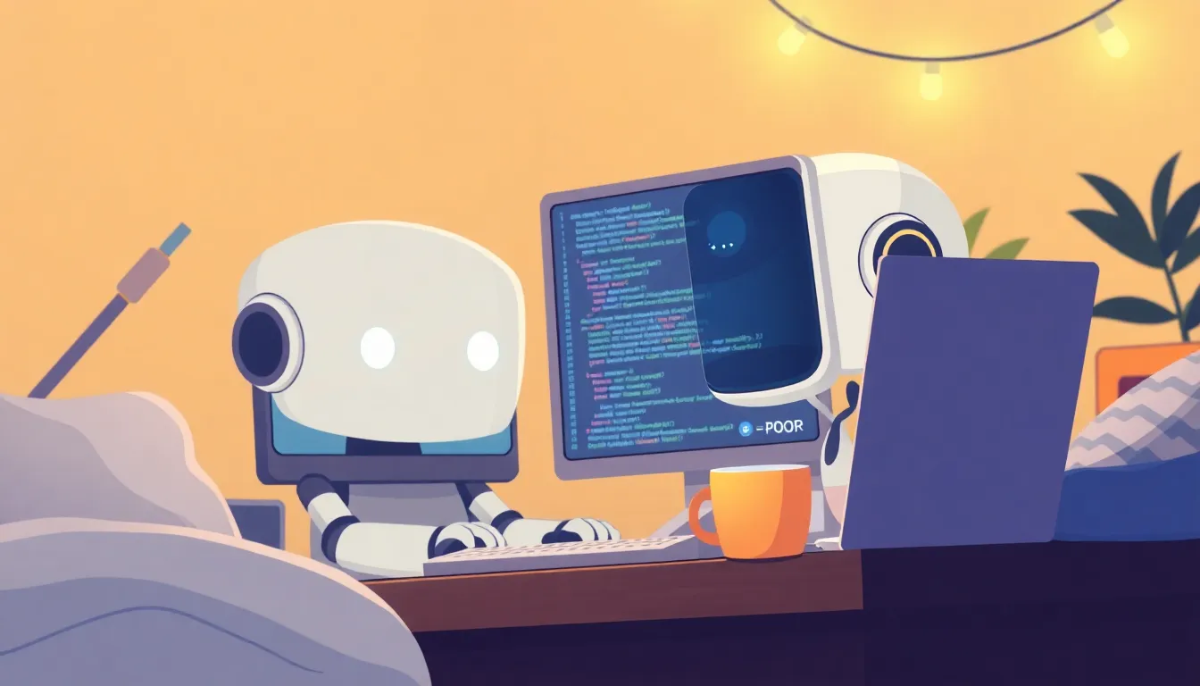 週末にコーディングを楽しむロボットのイラスト